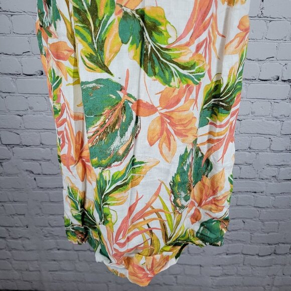 Nicole Miller Multicolor 100% Linen Leaf Print Flutter Sleeve Shift Dress XS - Picture 5 of 10